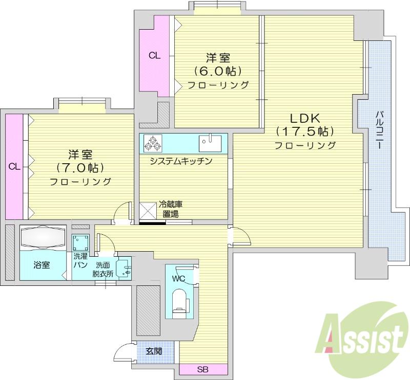 ベルソーレ支倉(2LDK/2階)の間取り写真