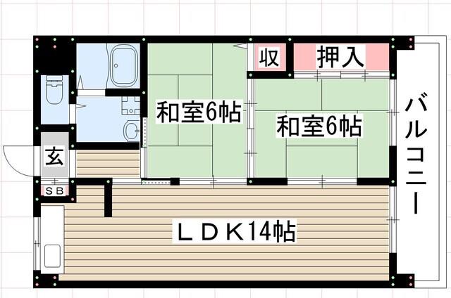 サンハイツ西尾(2LDK/5階)の間取り写真
