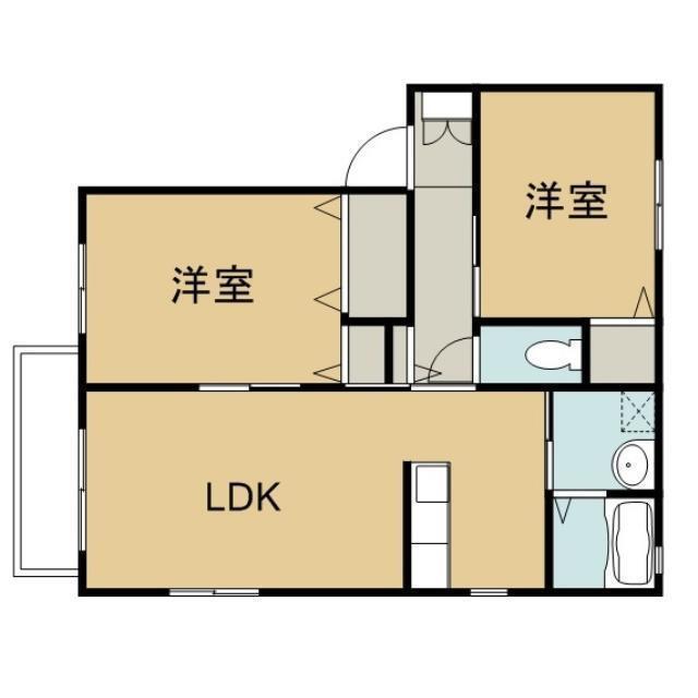 スリーゼハイツ宗方A・B・C・D・E・F棟(2LDK/2階)の間取り写真