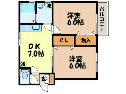 ロマネスクハイツ(2DK/1階)の間取り写真