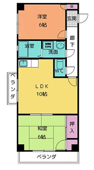 ロイヤルハイツ平針(2DK/4階)の間取り写真