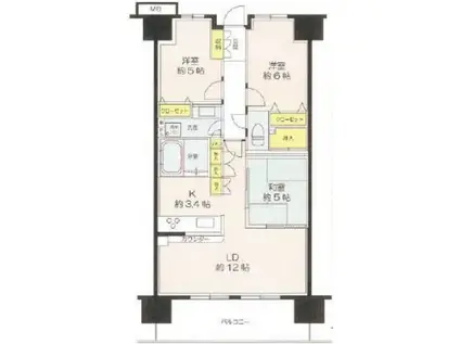 川口ティーブルー(3LDK/12階)の間取り写真