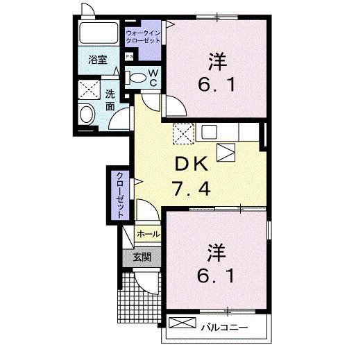 ヴァーサアラヤ(2DK/1階)の間取り写真