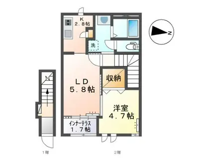ヴィヴァレスIV(1LDK/2階)の間取り写真