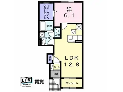 リヴァーサ・ヒル(1LDK/1階)の間取り写真