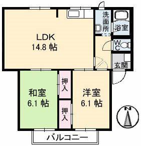 メリーハイム中村 A棟(2LDK/1階)の間取り写真