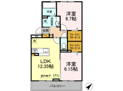 オテール・ロッシュIII II(2LDK/2階)の間取り写真
