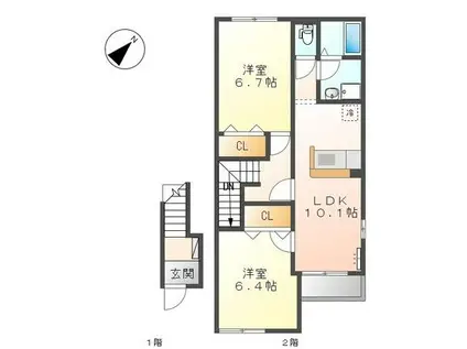 グランハイム(2LDK/2階)の間取り写真