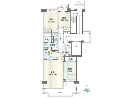 シティ能見台ふれあいの街E棟(3LDK/1階)の間取り写真