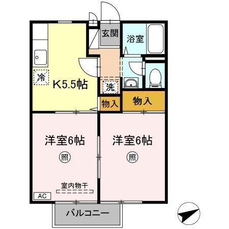 ファミール西琴芝(2K/1階)の間取り写真