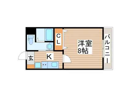 バ-シティハウス泉B(1K/1階)の間取り写真