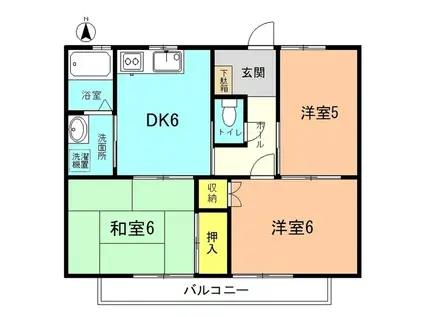 飯塚ハイツII(3DK/2階)の間取り写真