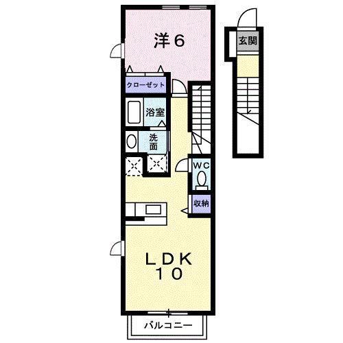 プリムローズ稙田B(1LDK/2階)の間取り写真