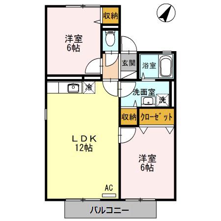 リヴェール吉条II(2LDK/2階)の間取り写真