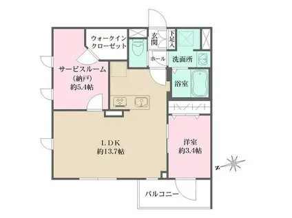 ラペルラ桜新町(1SLDK/3階)の間取り写真