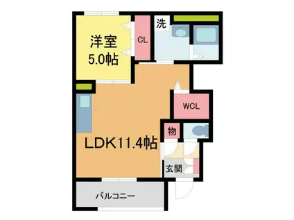 西宮市甲子園町(1LDK/1階)の間取り写真