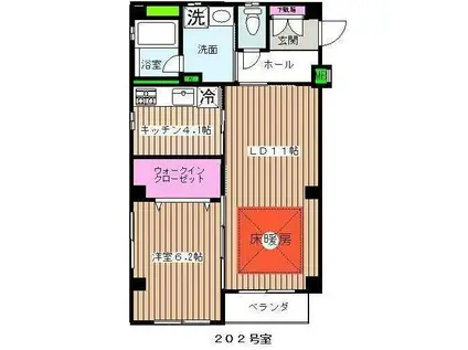 エヴァーグリーン北浦和(1LDK/2階)の間取り写真