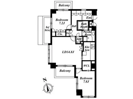 サンクタス有栖川(2LDK/8階)の間取り写真