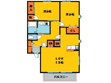 ニューメゾンドクレールB(2LDK/2階)の間取り写真
