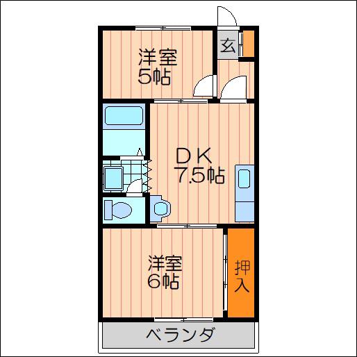 GM藤田町ウエスト(2DK/2階)の間取り写真