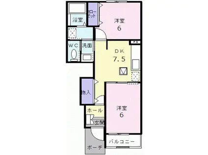 シャトーKINKI C(2DK/1階)の間取り写真