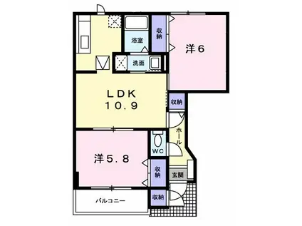 プラムフィールドA(2LDK/1階)の間取り写真