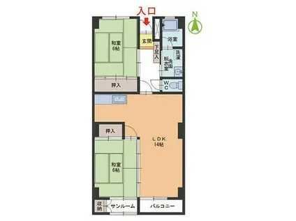 コーポアルカディア(2LDK/4階)の間取り写真