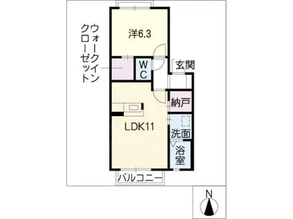 セレニティーハイム(1LDK/2階)の間取り写真