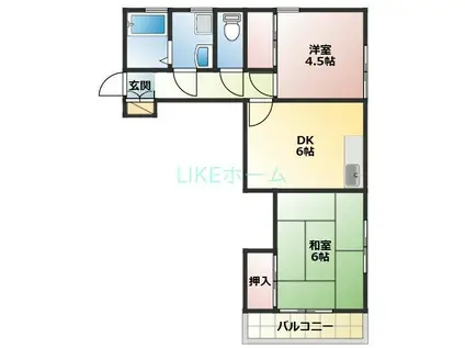 フラッツ小坂A棟(2DK/1階)の間取り写真