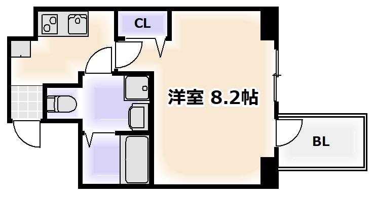 エグゼ難波南VI(1K/9階)の間取り写真