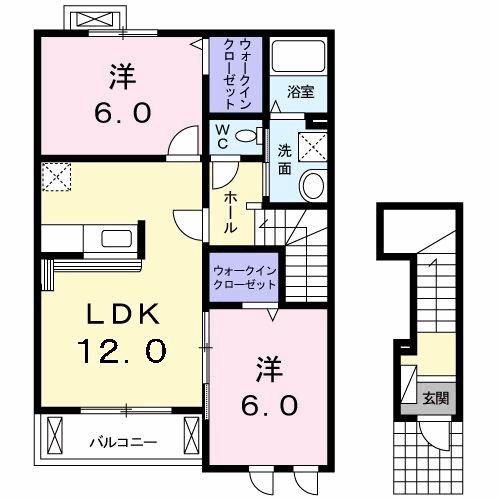 ラピュタB(1LDK/2階)の間取り写真