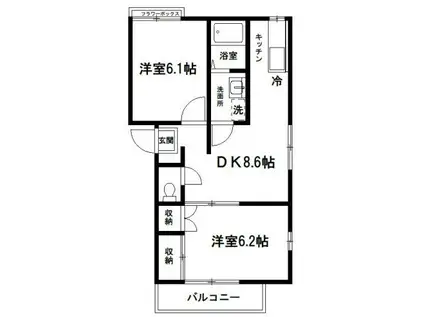 グランハイムたなか(2DK/2階)の間取り写真