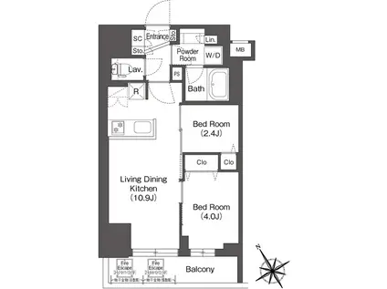 BLUROCK後楽園 旧クレヴィアリグゼ文京後楽園(2LDK/7階)の間取り写真