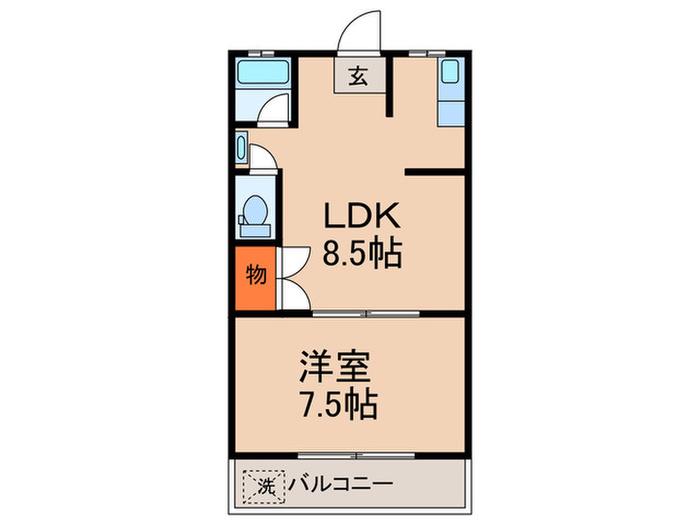 マンションまるせき(1LDK/2階)の間取り写真