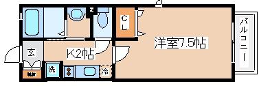 オーピエース(1K/2階)の間取り写真