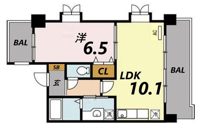 ラディウス武庫之荘(1LDK/2階)の間取り写真