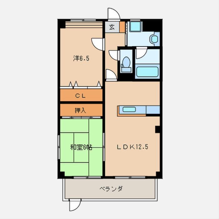 オベールジュ宗像(2LDK/1階)の間取り写真