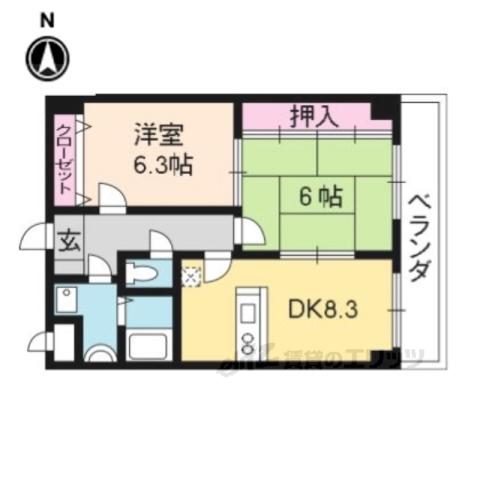 コスモスフローラ醍醐(2LDK/5階)の間取り写真