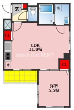 LE CLOS KNAMECHO(1LDK/5階)の間取り写真