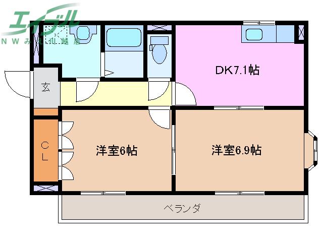 カーサハピネス(2DK/1階)の間取り写真