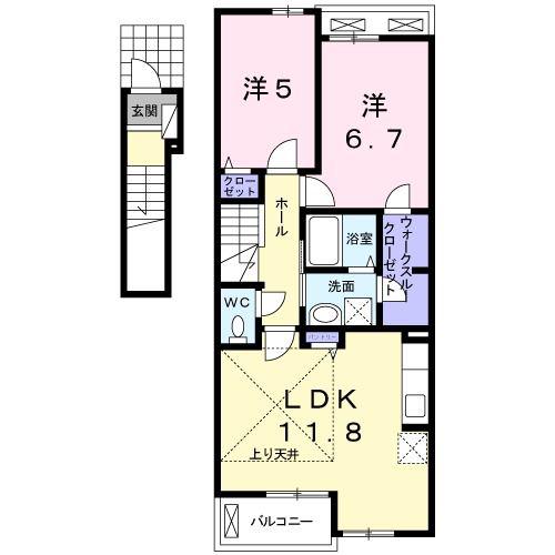 ラウレア B(2LDK/2階)の間取り写真