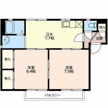 モンアミD棟(2DK/1階)の間取り写真