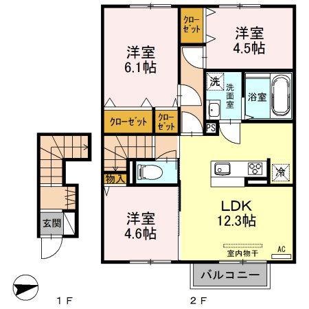 シュエット フルール(3LDK/2階)の間取り写真