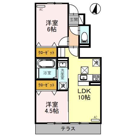 ルミエール香久山(2LDK/1階)の間取り写真