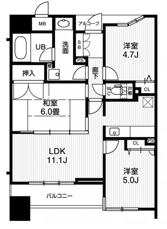 アーデンタワー新町(3LDK/4階)の間取り写真