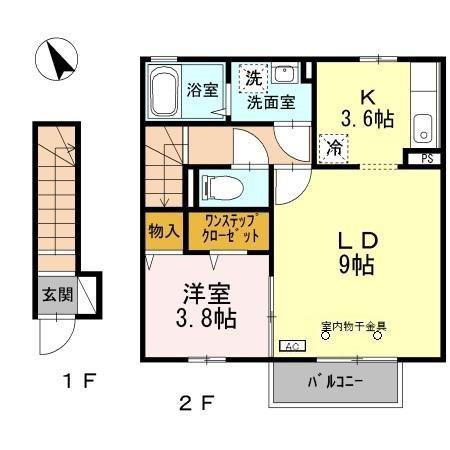 ウィル山崎(1LDK/2階)の間取り写真