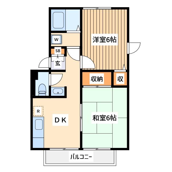サンライズパーク河井B棟(2DK/2階)の間取り写真