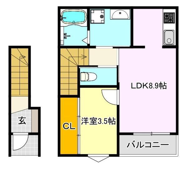 メゾングレイス上津(1LDK/2階)の間取り写真