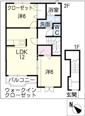 シリアス21B棟(2LDK/2階)の間取り写真