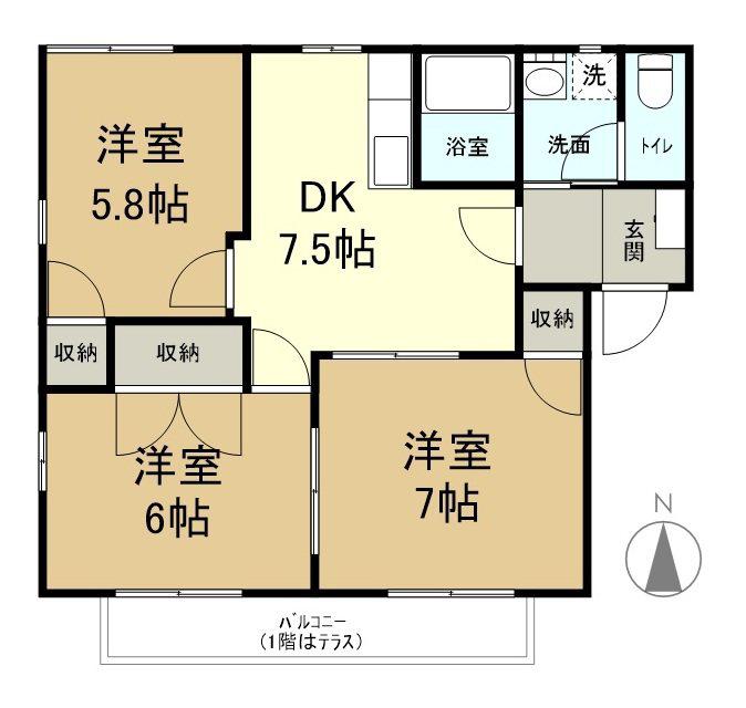 フレグランス広丘B(3DK/1階)の間取り写真